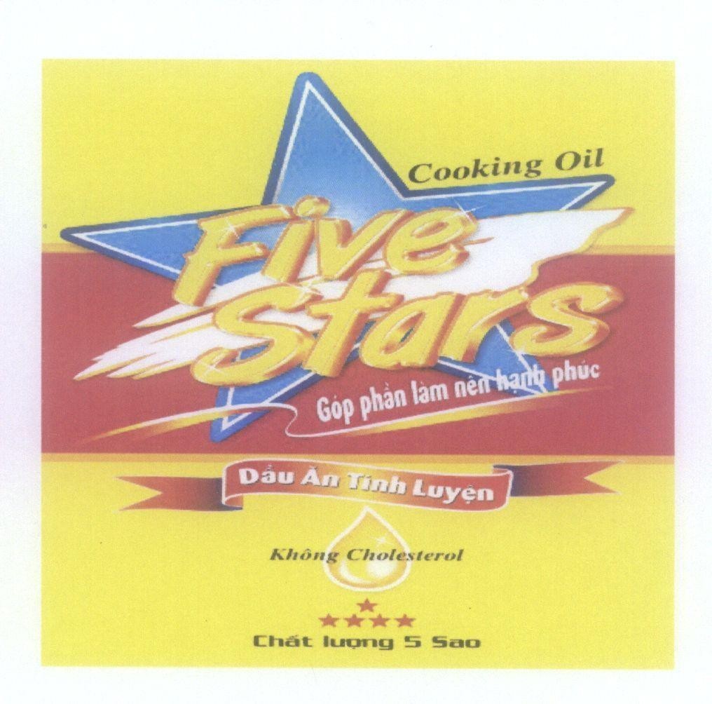 Mẫu nhãn hiệu FIVE STARS Cooking Oil Góp phần làm nên hạnh phúc Dầu Ăn Tinh Luyện Không Cholesterol Chất Lượng 5 Sao