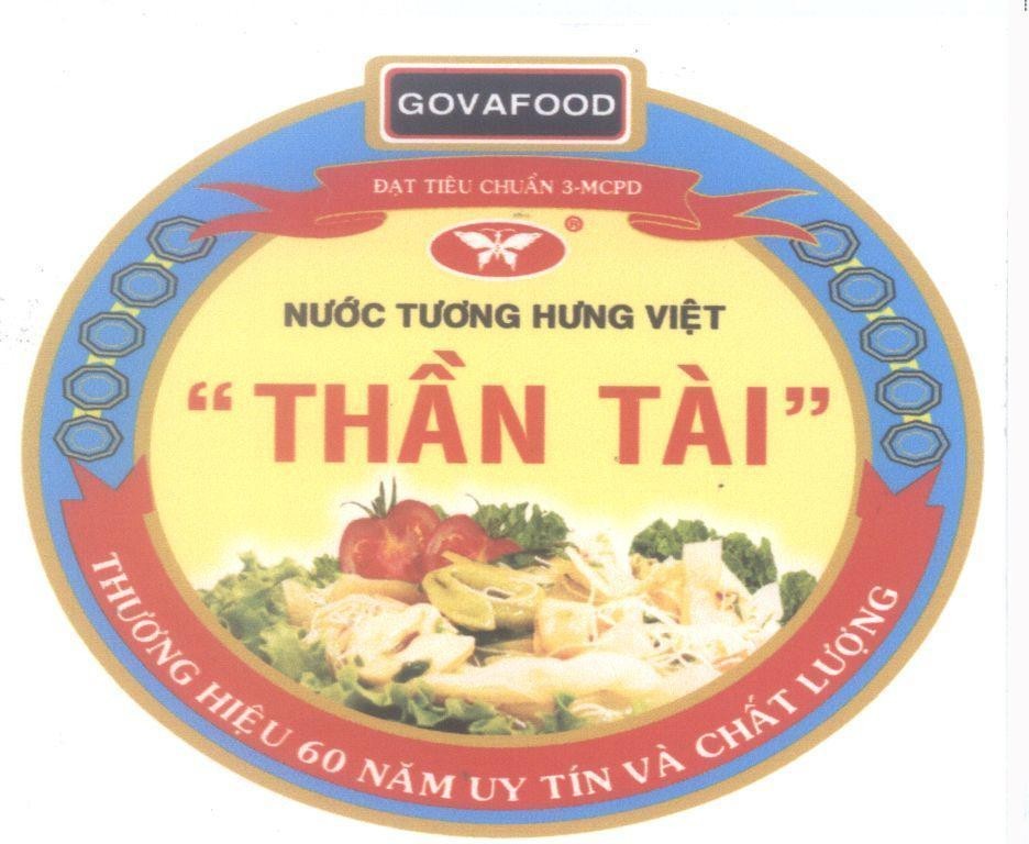 Mẫu nhãn hiệu Thần Tài Nước Tương Hưng Việt GOVAFOOD Thương Hiệu 60 Năm Uy Tín Và Chất Lượng Đạt Tiêu Chuẩn 3-MCPD