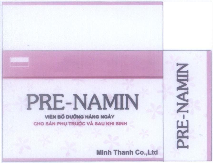 Mẫu nhãn hiệu PRE - NAMIN Minh Thanh Co.,Ltd Viên Bổ Dưỡng Hàng Ngày Cho Sản Phụ Trước Và Sau Khi Sinh