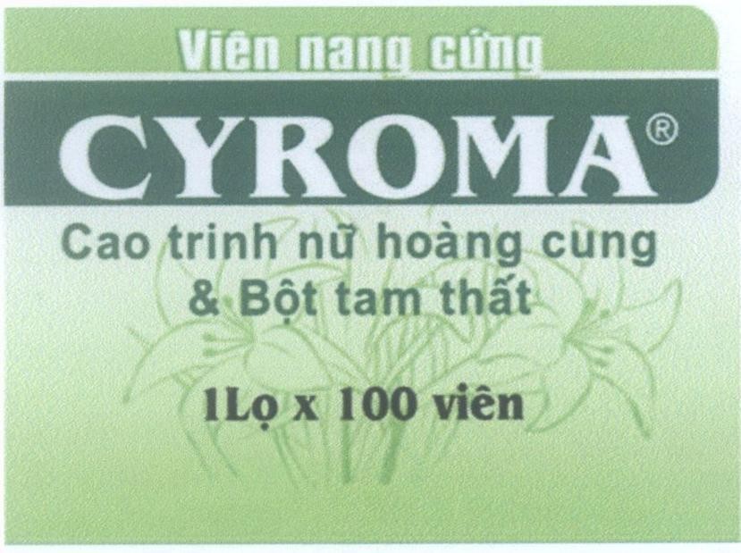 Mẫu nhãn hiệu CYROMA Cao trinh nữ hoàng cung & Bột tam thất 1 Lọ x 100 viên viên nang cứng