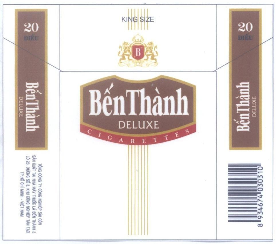 Mẫu nhãn hiệu Bến Thành DELUXE CIGARETTES KING SIZE B 20 Điếu