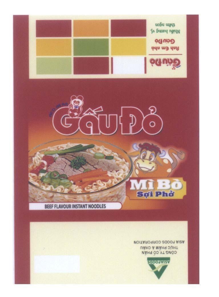 Mẫu nhãn hiệu Gấu Đỏ RED BEAR BEEF FLAVOUR INSTANT NOODLES Mì Bò Sợi Phở Anh Em Nhà Gấu Đỏ Nhiều hương vị, thơm ngon ASIAFOODS