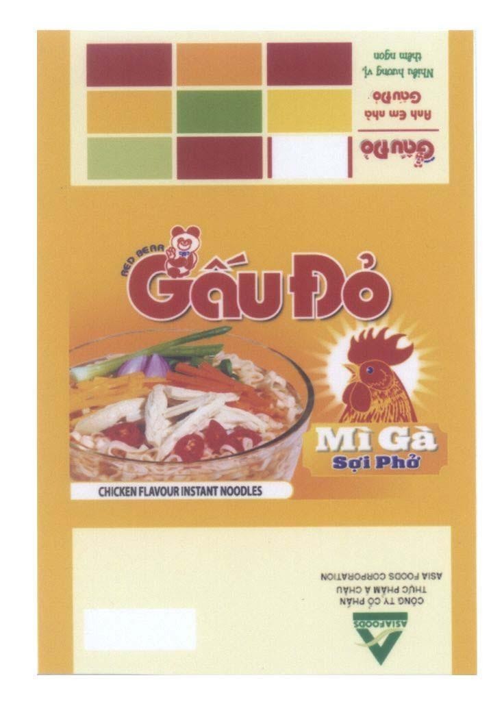 Mẫu nhãn hiệu Gấu Đỏ RED BEAR CHICKEN FLAVOUR INSTANT NOODLES Mì Gà Sợi Phở Anh Em Nhà Gấu Đỏ Nhiều hương vị, thơm ngon ASIAFOODS
