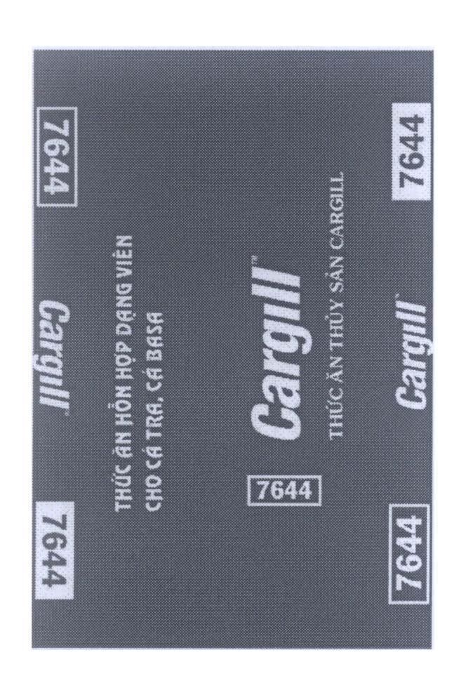 Mẫu nhãn hiệu Cargill Thức ăn thủy sản CARGILL Thức ăn dạng viên cho Cá Tra, Cá BASA 7644