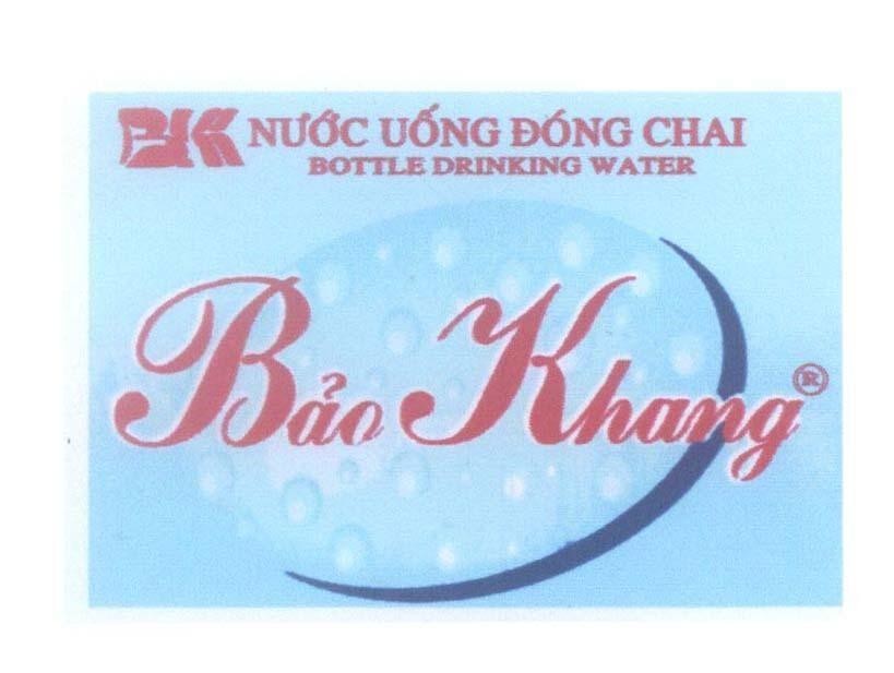 Mẫu nhãn hiệu Bảo Khang BK B K Nước Uống Đóng Chai BOTTLE DRINKING WATER