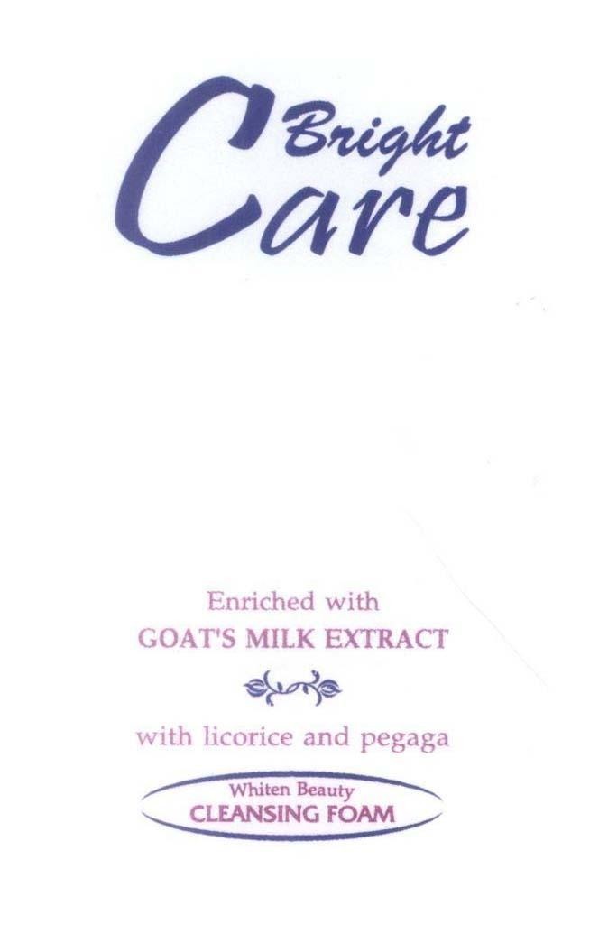 Mẫu nhãn hiệu Bright Care Enriched with GOAT'S MILK EXTRACT with licorice and pegaga Whiten Beauty CLEANSING FOAM