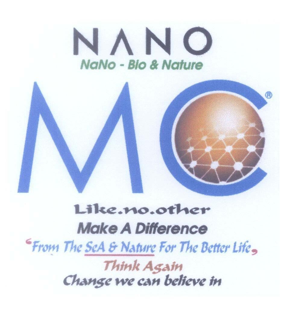 Mẫu nhãn hiệu NANO NaNo - Bio & Nature MC Like.no.other Make A Difference From The Sea & Nature For The Better Life Think Again Change