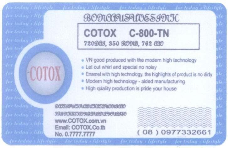 Mẫu nhãn hiệu COTOX C-800-TN