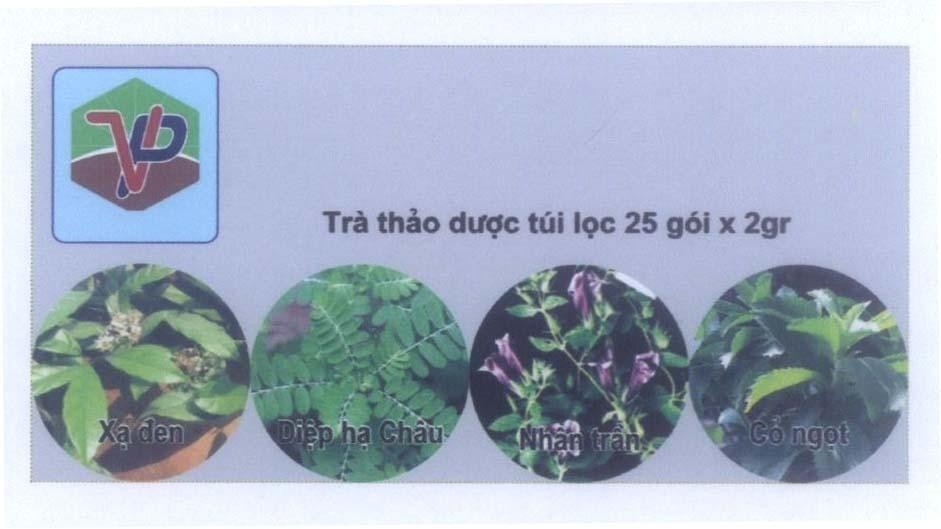 Mẫu nhãn hiệu V P Trà thảo dược túi lọc 25 gói x 2gr xạ đen diệp hạ châu nhân trần cỏ ngọt