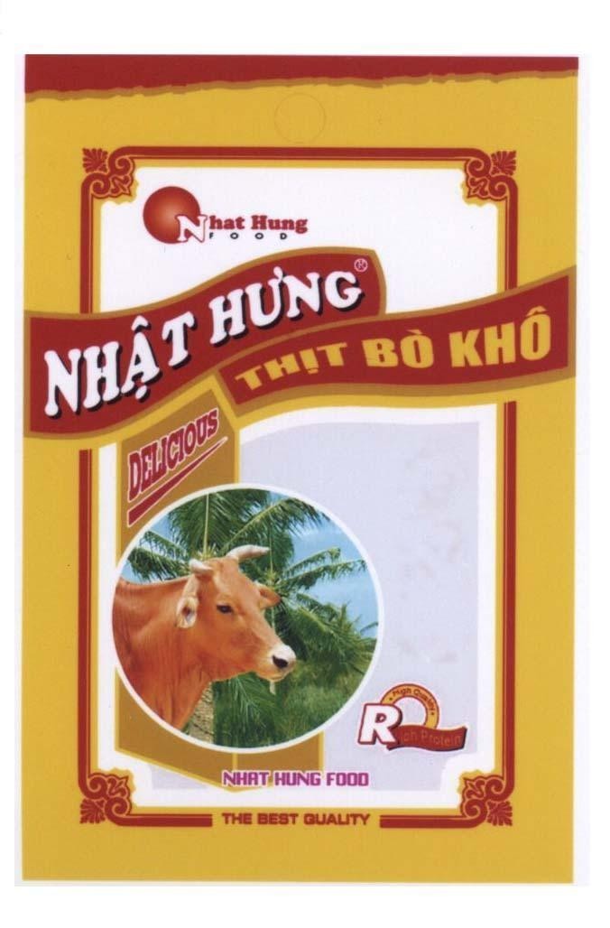 Mẫu nhãn hiệu Nhật Hưng R Thịt Bò Khô DELICIOUS NHAT HUNG FOOD THE BEST QUALITY Rich Protein High Quality