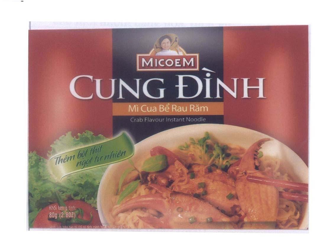 Mẫu nhãn hiệu Cung Đình MICOEM Mì Cua Bể Rau Răm...