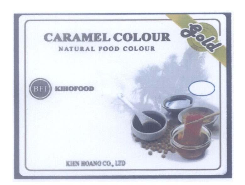 Mẫu nhãn hiệu BFI KIHOFOOD KIEN HOANG CO., LTD CARAMEL COLOUR NATURAL FOOD COLOUR GOLD