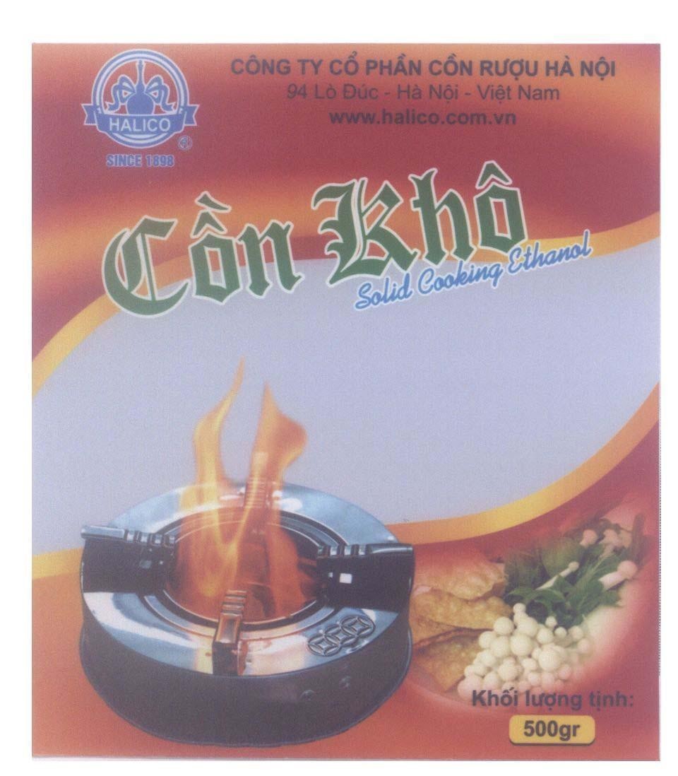 Mẫu nhãn hiệu HALICO Cồn Khô Solid Cooking Ethanol Công Ty Cổ Phần Cồn Rượu Hà Nội www.halico.com.vn since 1898