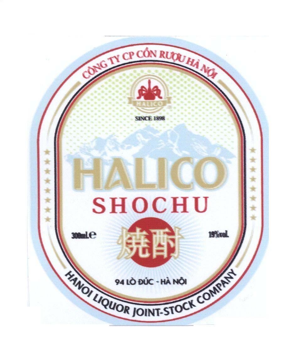 Mẫu nhãn hiệu HALICO SHOCHU Công Ty CP Cồn Rượu Hà Nội 94 Lò Đúc - Hà Nội