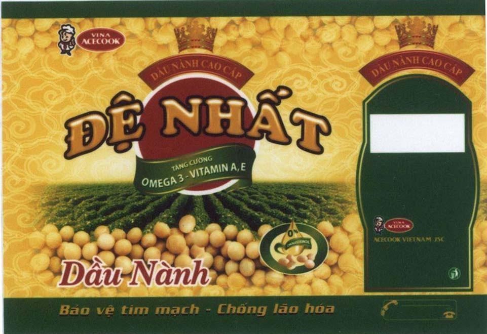 Mẫu nhãn hiệu Đệ Nhất VINA ACECOOK ACECOOK VIETNAM JSC Dầu nành cao cấp Tăng cường OMEGA 3 VITAMIN A E Bảo vệ tim mạch - chống lão hóa